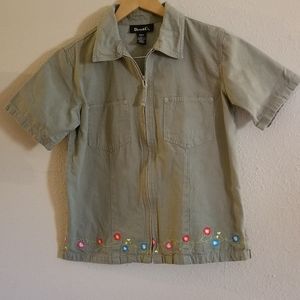 Denim & CO women's sage green embroidered jacket and pant set size small